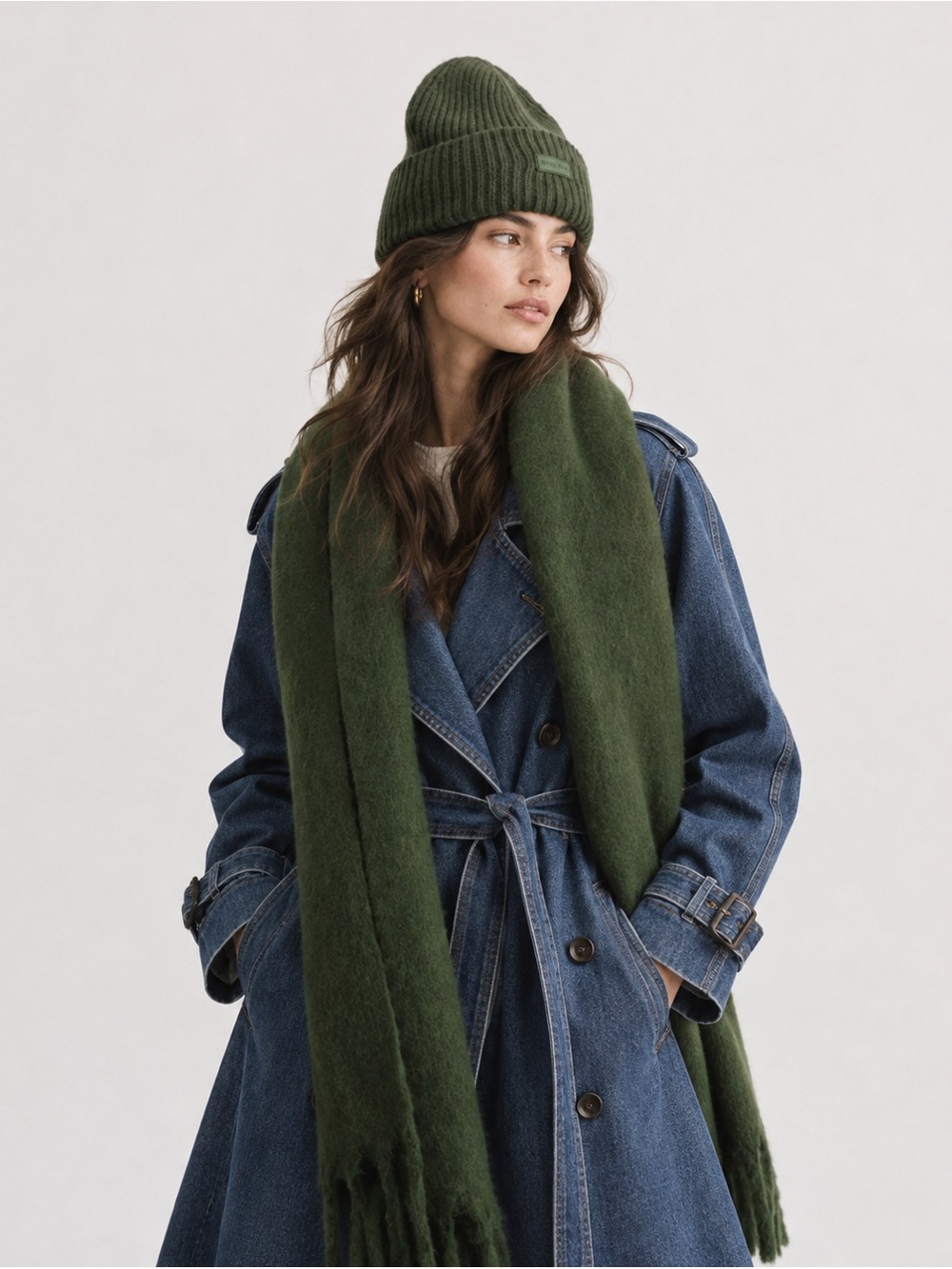 Gigi Pip Mik Oversized Knit Scarf- Dark Green